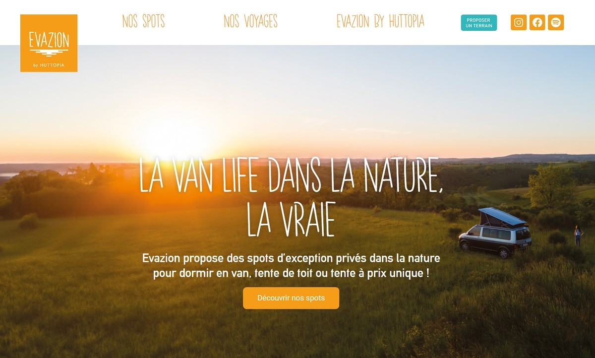 L’offre Evazion sera proposée dès cette saison sur le site web Huttopia - Capture écran